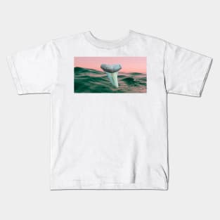 Pink Ocean Sunset Shark Tooth Fossil in the Waves Kids T-Shirt